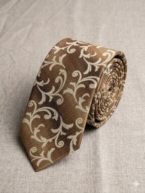 Silk Giancarlo Italy Men's Tie Bronze Champagne Gold Scroll Filigree Luxe